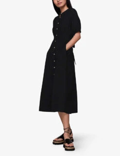 Whistles Amber Tied-waist Button-through Woven Midi Dress 7 Whistles Amber Tied-waist Button-through Woven Midi Dress -Women Clothing Store R04129677 BLACK ALT02