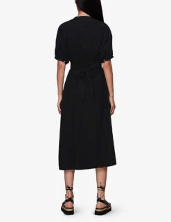 Whistles Amber Tied-waist Button-through Woven Midi Dress 8 Whistles Amber Tied-waist Button-through Woven Midi Dress -Women Clothing Store R04129677 BLACK ALT03