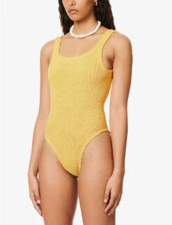 Square-neck Seersucker-weave Swimsuit -Women Clothing Store R04130310 YELLOW ALT02