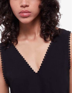 THE KOOPLES Diamond-lace V-neckline Sleeveless Woven Jumpsuit 9 THE KOOPLES Diamond-lace V-neckline Sleeveless Woven Jumpsuit -Women Clothing Store R04131159 BLA01 ALT04