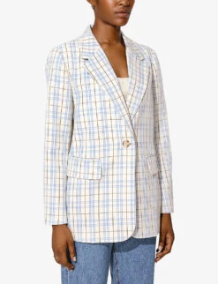 By Malina Leah Check-print Woven Blazer -Women Clothing Store R04133225 SKYBLUECHECK ALT02