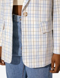 By Malina Leah Check-print Woven Blazer -Women Clothing Store R04133225 SKYBLUECHECK ALT04