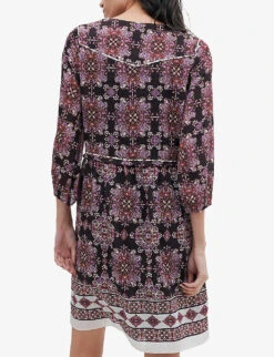 Ikks Boho-print Woven Mini Dress 8 Ikks Boho-print Woven Mini Dress -Women Clothing Store R04133253 RASPBERRY ALT03