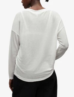 AllSaints Kati Long-sleeve V-neck Woven T-shirt -Women Clothing Store R04134801 WHITE ALT03