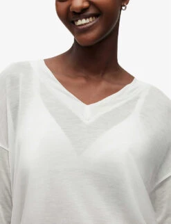 AllSaints Kati Long-sleeve V-neck Woven T-shirt -Women Clothing Store R04134801 WHITE ALT04