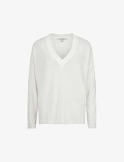 AllSaints Kati Long-sleeve V-neck Woven T-shirt