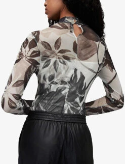 AllSaints Jackie Floral-print Stretch-woven Bodysuit -Women Clothing Store R04134812 ECRUWHITE ALT03