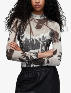 AllSaints Jackie Floral-print Stretch-woven Bodysuit -Women Clothing Store R04134812 ECRUWHITE ALT04