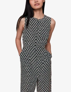 Whistles Checkerboard-pattern Ankle-length Woven Jumpsuit -Women Clothing Store R04135051 BLACK ALT02