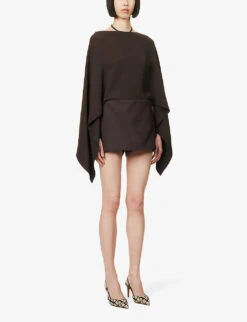 Valentino Open-back Skirt-overlay Silk Playsuit -Women Clothing Store R04135629 EBANO ALT02