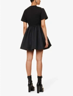Alexander McQueen Cut-out Flared-hem Cotton Mini Dress -Women Clothing Store R04136199 BLACK ALT03