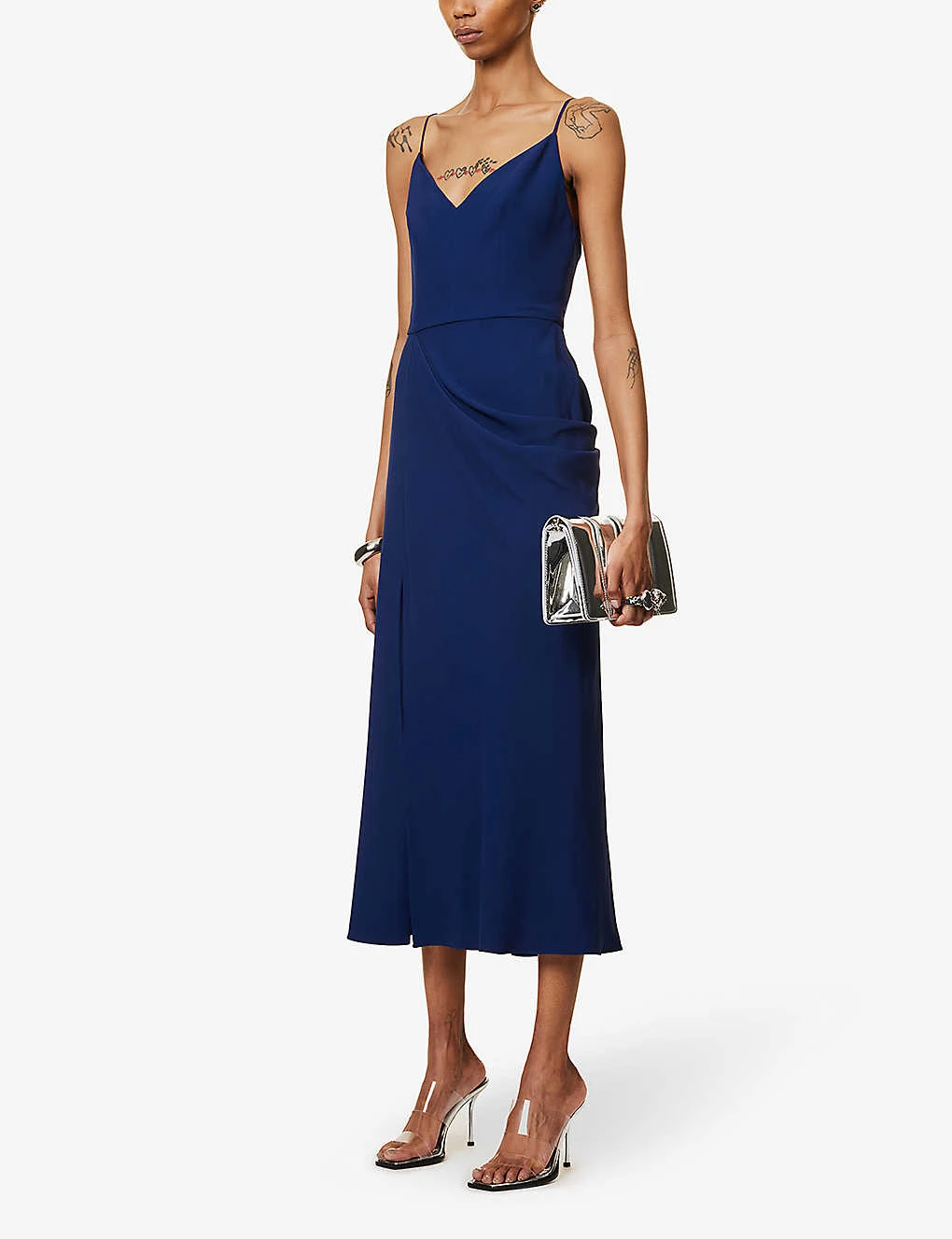 Alexander McQueen V-neck Draped Woven Midi Dress 2 Alexander McQueen V-neck Draped Woven Midi Dress - Image 2