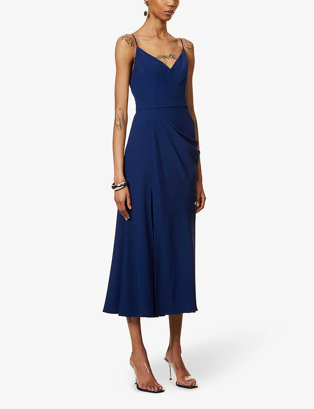 Alexander McQueen V-neck Draped Woven Midi Dress 3 Alexander McQueen V-neck Draped Woven Midi Dress - Image 3