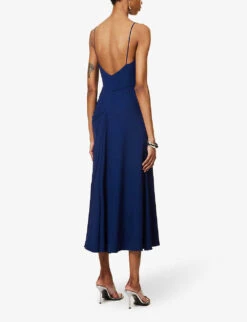 Alexander McQueen V-neck Draped Woven Midi Dress 8 Alexander McQueen V-neck Draped Woven Midi Dress -Women Clothing Store R04136265 MIDNIGHTBLUE ALT03