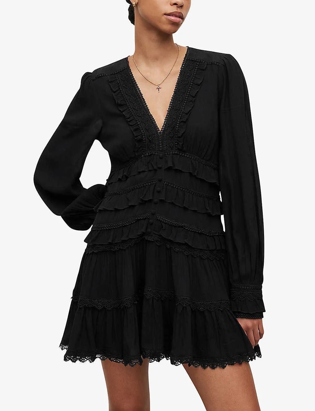 AllSaints Zora Ruffled Woven Mini Dress 3 AllSaints Zora Ruffled Woven Mini Dress - Image 3