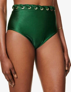 Zimmermann Devi High-rise Eyelet Bikini Bottoms -Women Clothing Store R04136561 EMERALD ALT04