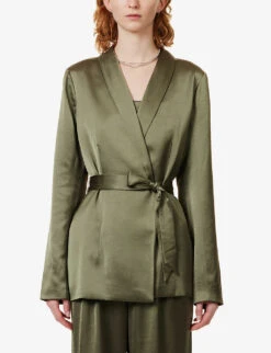 Paige Kamala Self-tie Satin Blazer 7 Paige Kamala Self-tie Satin Blazer -Women Clothing Store R04136645 ARMY ALT02
