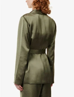 Paige Kamala Self-tie Satin Blazer 8 Paige Kamala Self-tie Satin Blazer -Women Clothing Store R04136645 ARMY ALT03