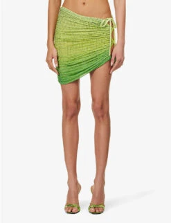 SELF PORTRAIT Crystal-embellished Tie-side Stretch-woven Mini Skirt -Women Clothing Store R04137710 GREEN ALT02