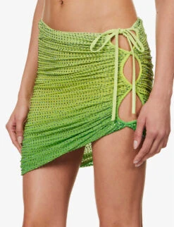 SELF PORTRAIT Crystal-embellished Tie-side Stretch-woven Mini Skirt -Women Clothing Store R04137710 GREEN ALT04