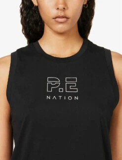 P.E NATION Shuffle Brand-print Organic-cotton Tank Top -Women Clothing Store R04137946 BLACK ALT04