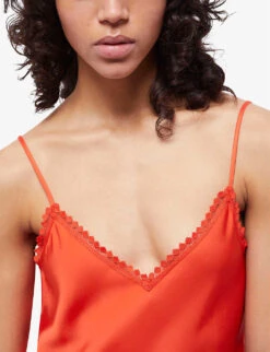 THE KOOPLES Lace-trim V-neck Satin Cami Top -Women Clothing Store R04139146 ORA01 ALT04