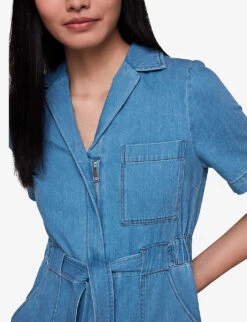 Whistles Ciara Open-collar Elasticated-back Cotton Jumpsuit -Women Clothing Store R04140094 BLUE ALT04