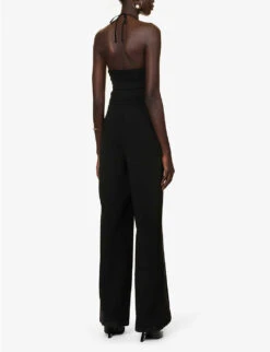Gala Halterneck Pleated-bodice Crepe Jumpsuit -Women Clothing Store R04140658 BLACK ALT03