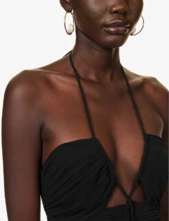 Gala Halterneck Pleated-bodice Crepe Jumpsuit -Women Clothing Store R04140658 BLACK ALT04