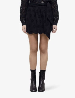 THE KOOPLES Tied-waist Broderie-amglaise Cotton Mini Skirt -Women Clothing Store R04140776 BLA01 ALT02