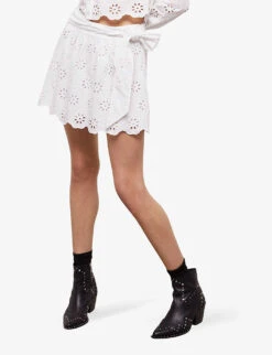 THE KOOPLES Scalloped-hem Knitted Mini Skirt -Women Clothing Store R04140777 WHI01 ALT02