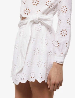 THE KOOPLES Scalloped-hem Knitted Mini Skirt -Women Clothing Store R04140777 WHI01 ALT04