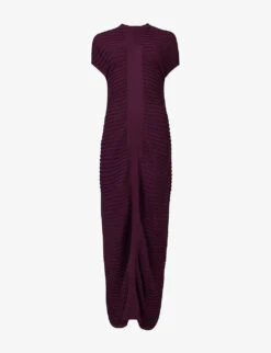 High-neck Pleated Relaxed-fit Knitted Maxi Dress