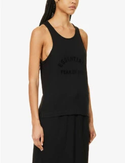 ESSENTIALS Brand-print Cotton-blend Top -Women Clothing Store R04142427 JETBLACK ALT02