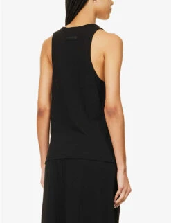 ESSENTIALS Brand-print Cotton-blend Top -Women Clothing Store R04142427 JETBLACK ALT03