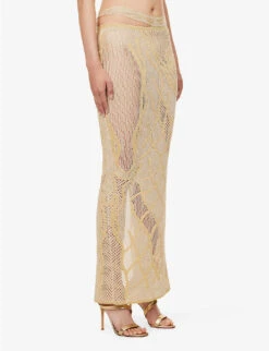 Birthing Venus Abstract-pattern Low-rise Organic Cotton-blend Knitted Maxi Skirt -Women Clothing Store R04142482 BEIGEANDGOLD ALT02