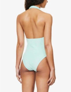 Polo V-neck Cotton-blend Swimsuit -Women Clothing Store R04145025 SEAFOAMTERRY ALT03