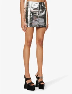 Metallic Mid-rise Cotton-blend Mini Skirt 7 Metallic Mid-rise Cotton-blend Mini Skirt -Women Clothing Store R04145509 SILVER ALT02