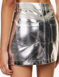 Metallic Mid-rise Cotton-blend Mini Skirt 9 Metallic Mid-rise Cotton-blend Mini Skirt -Women Clothing Store R04145509 SILVER ALT04