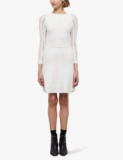 THE KOOPLES Scalloped-trim Woven Knitted Mini Dress -Women Clothing Store R04146001 WHI01 ALT02
