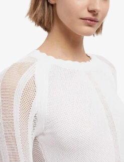 THE KOOPLES Scalloped-trim Woven Knitted Mini Dress -Women Clothing Store R04146001 WHI01 ALT04