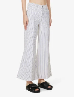 FRAME Le Palazzo Striped Wide-leg Cropped High-rise Recycled Denim-blend Jeans -Women Clothing Store R04146438 COBALTMULTI ALT02