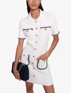 Maje Risal Tweed Stretch Cotton-blend Mini Dress 9 Maje Risal Tweed Stretch Cotton-blend Mini Dress -Women Clothing Store R04146924 BLANC ALT04