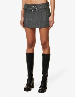 Elbe Belted Woven Mini Skirt -Women Clothing Store R04147069 GREY ALT02