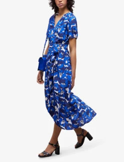 THE KOOPLES Floral Print-wrap Silk Midi Dress 7 THE KOOPLES Floral Print-wrap Silk Midi Dress -Women Clothing Store R04147349 BLU01 ALT02
