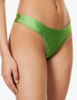 Palm Shimmer Mid-rise Bikini Bottoms -Women Clothing Store R04148255 GREEN ALT02