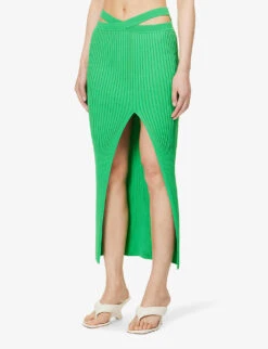Yvonne Cut-out Knitted Midi Skirt -Women Clothing Store R04148506 VIVIDGREEN ALT02