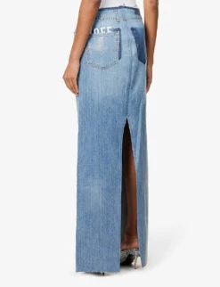 Split Raw-hem Upcycled Denim Maxi Skirt -Women Clothing Store R04149756 BLUE ALT03