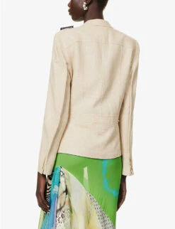 Single-breasted Notch-lapel Upcycled Blazer 9 Single-breasted Notch-lapel Upcycled Blazer -Women Clothing Store R04149760 ASSORTBEIGEGREY ALT03