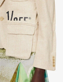 Single-breasted Notch-lapel Upcycled Blazer 11 Single-breasted Notch-lapel Upcycled Blazer -Women Clothing Store R04149760 ASSORTBEIGEGREY ALT05